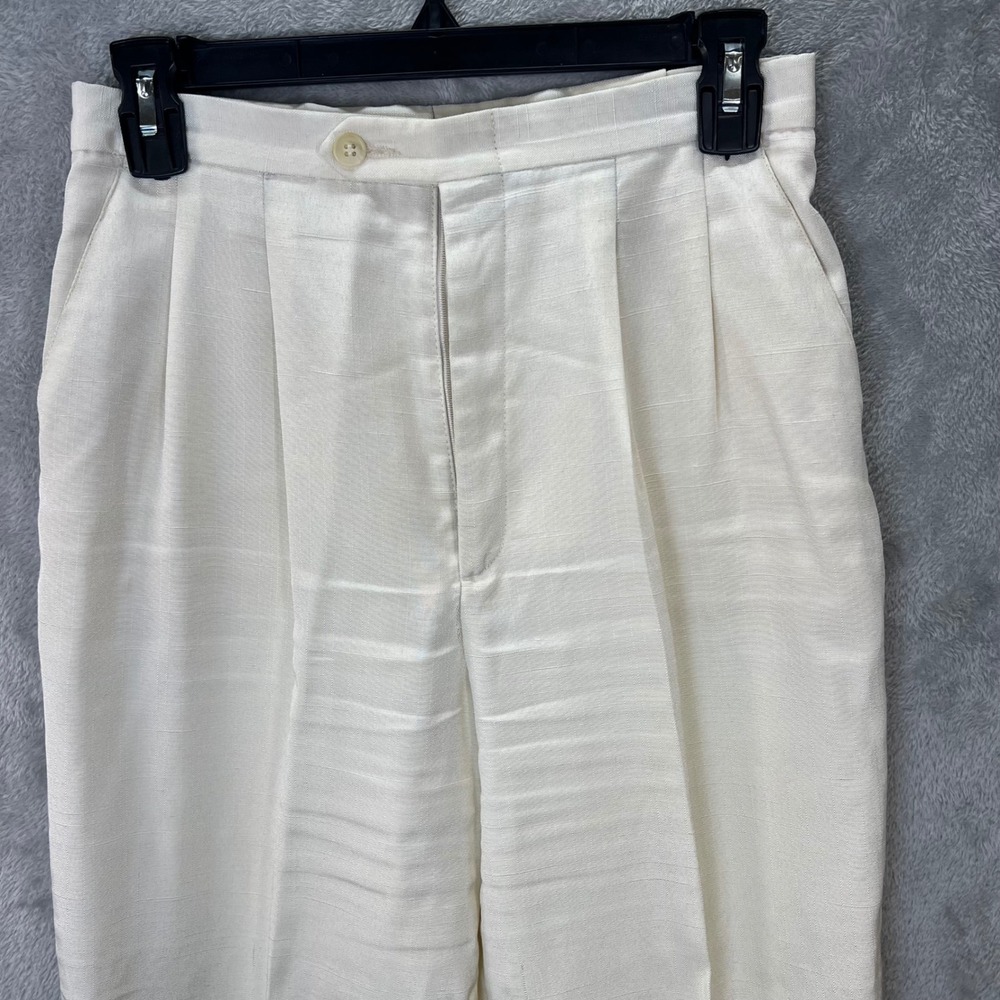 Tailorflex VTG Pleated High 27 Waist Trousers Cream Tapered Leg Old Money Preppy